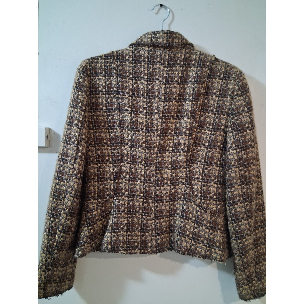 Zara Basic Brown Wool Blend Tweed Blazer Jacket Size 8 Single Button Suit Coat - Picture 5 of 9